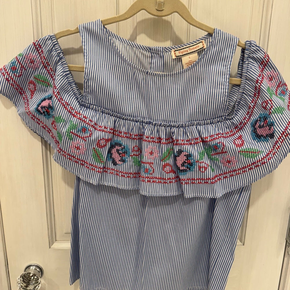 Striped Off-Shoulder Embroidered Top